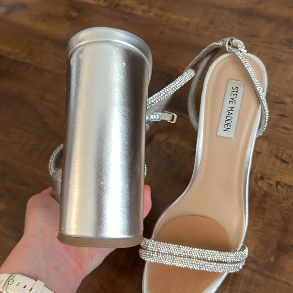 Steve Madden Metallic Sparkly Silver Lofty Block Heels